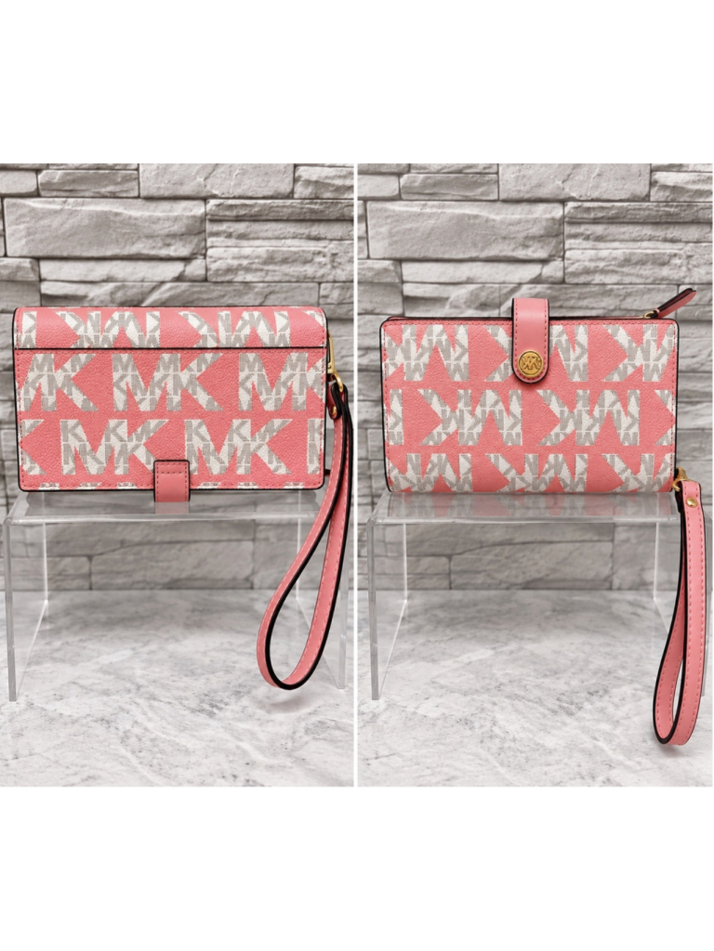 Michael Kors Signature Logo Tech Wristlet Primrose Multi Pink & White